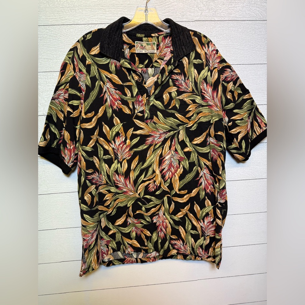 Tori Richard Multicolor Leaf Print Men's Polo Shirt large